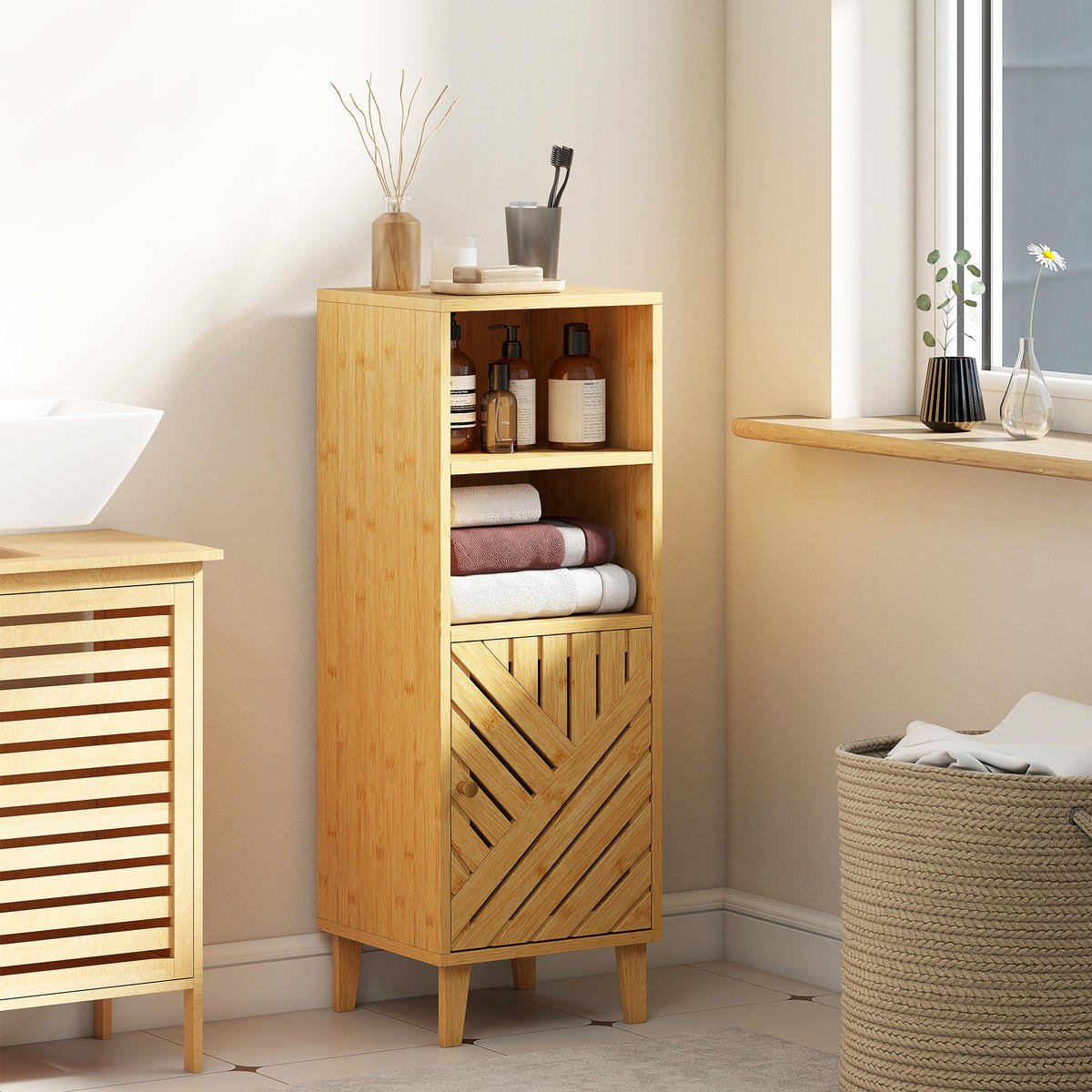 BADEZIMMERSCHRANK Naturfarben 32/30/90 cm - Naturfarben, Holz (32/90/30cm) - PANGIVO