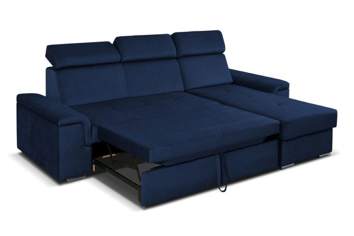 ECKSOFA Monaco L-Form mit Schlaffunktion und Bettkasten 245 cm, dunkelblau - Dunkelblau, Holz/Kunststoff (245/163cm) - Margaret Hadas24