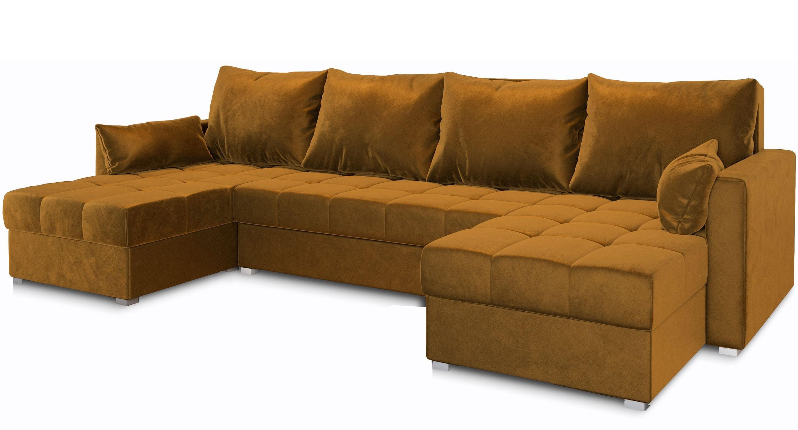 ROHOVÁ SEDAČKA NAKO žlutá - šedá/žlutá, dřevo/textil (285/140cm) - MASSENO