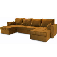 ROHOVÁ SEDAČKA NAKO žlutá - šedá/žlutá, dřevo/textil (285/140cm) - MASSENO