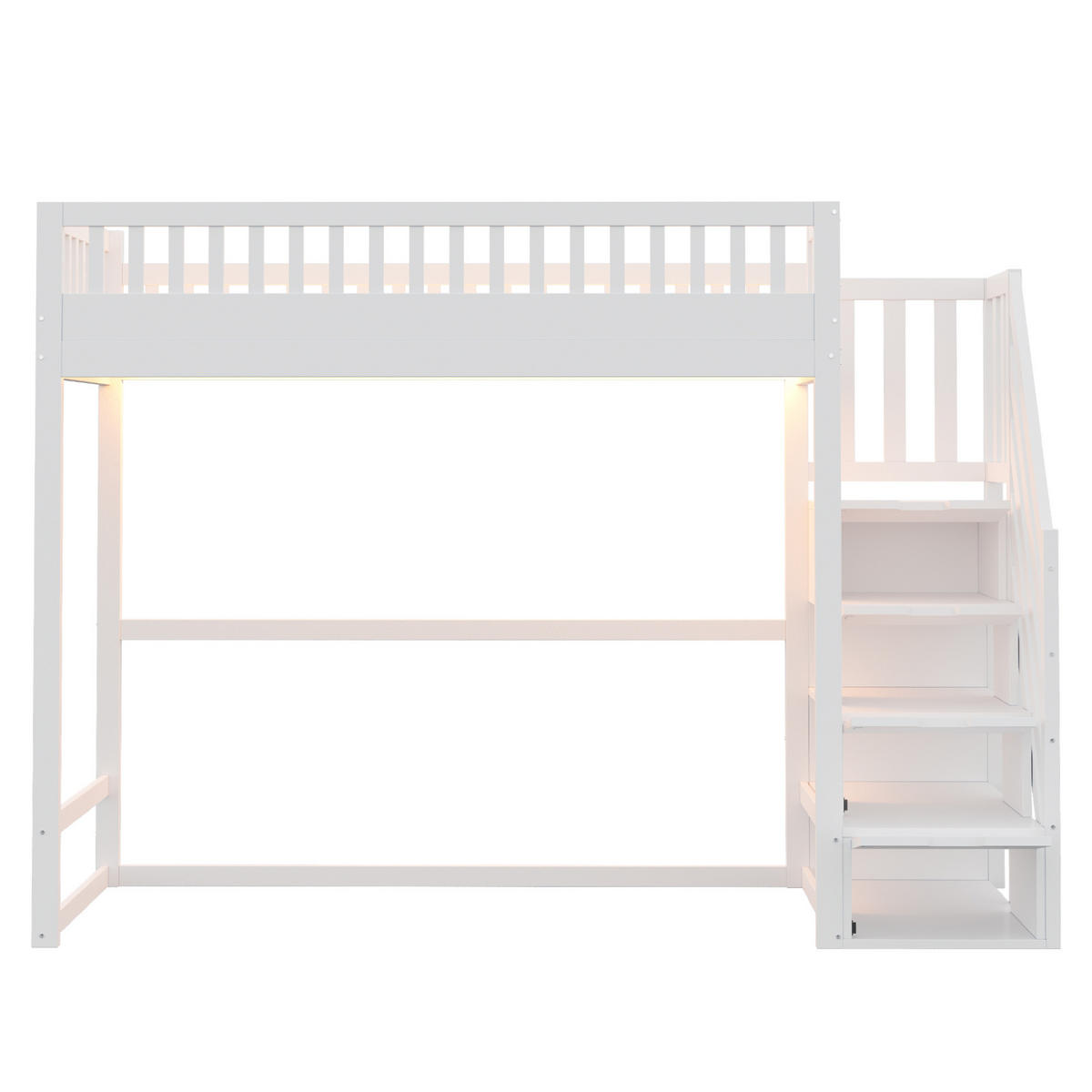 HOCHBETT 90/200 cm weiß aus Holz mit Stauraumtreppe und LED - Weiß, Holzwerkstoff (90/200cm) - OKWISH