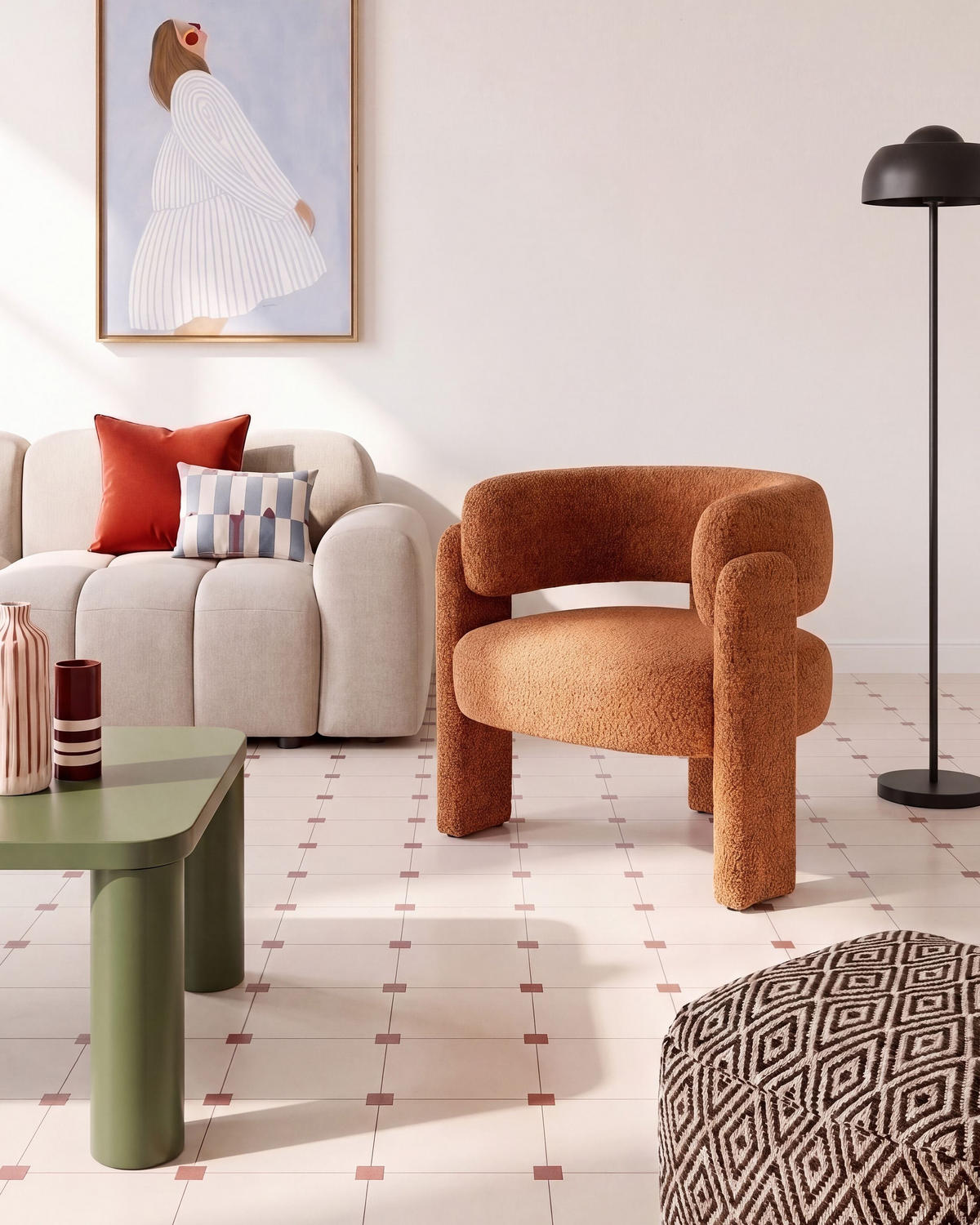 SESSEL Chenillegewebe Orange Burea - Orange, Holzwerkstoff/Textil (80/74/70cm) - Beliani