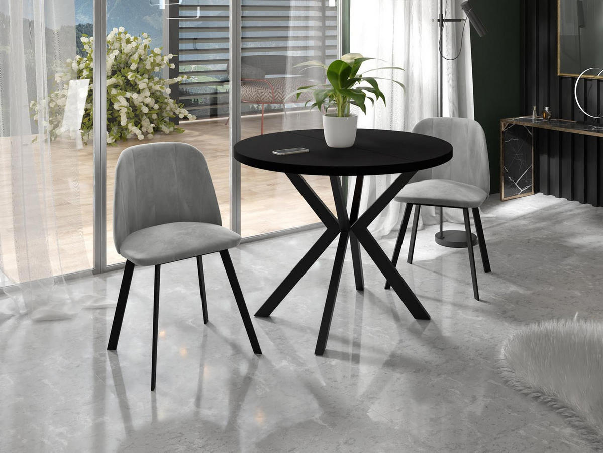 ESSTISCH Valeo runder ausziehbarer, Schwarz 100-180/100/76 cm - Schwarz, Holzwerkstoff/Metall (100/100/76cm) - WFL GROUP