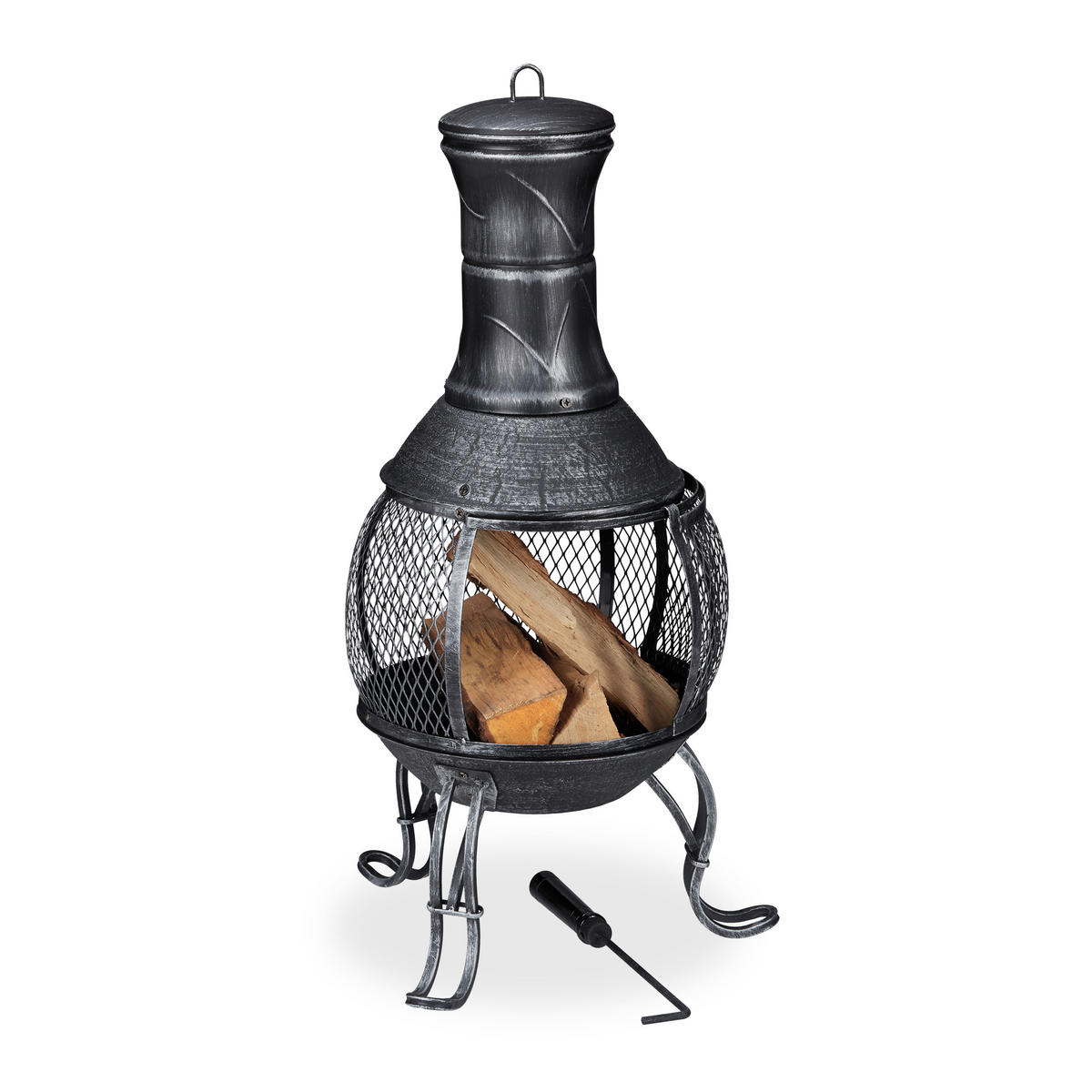 AZTEKENOFEN - Grau, Metall (45/89/45cm) - Relaxdays