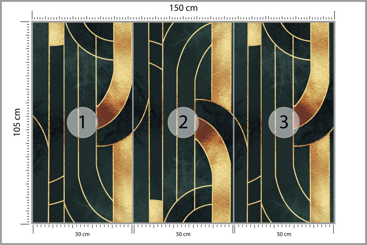 FOTOTAPETE für Büro Imitation Goldene Abstraktion Formen Geometrisch 150x105 - Schwarz, Papier (150/105cm) - Muralo