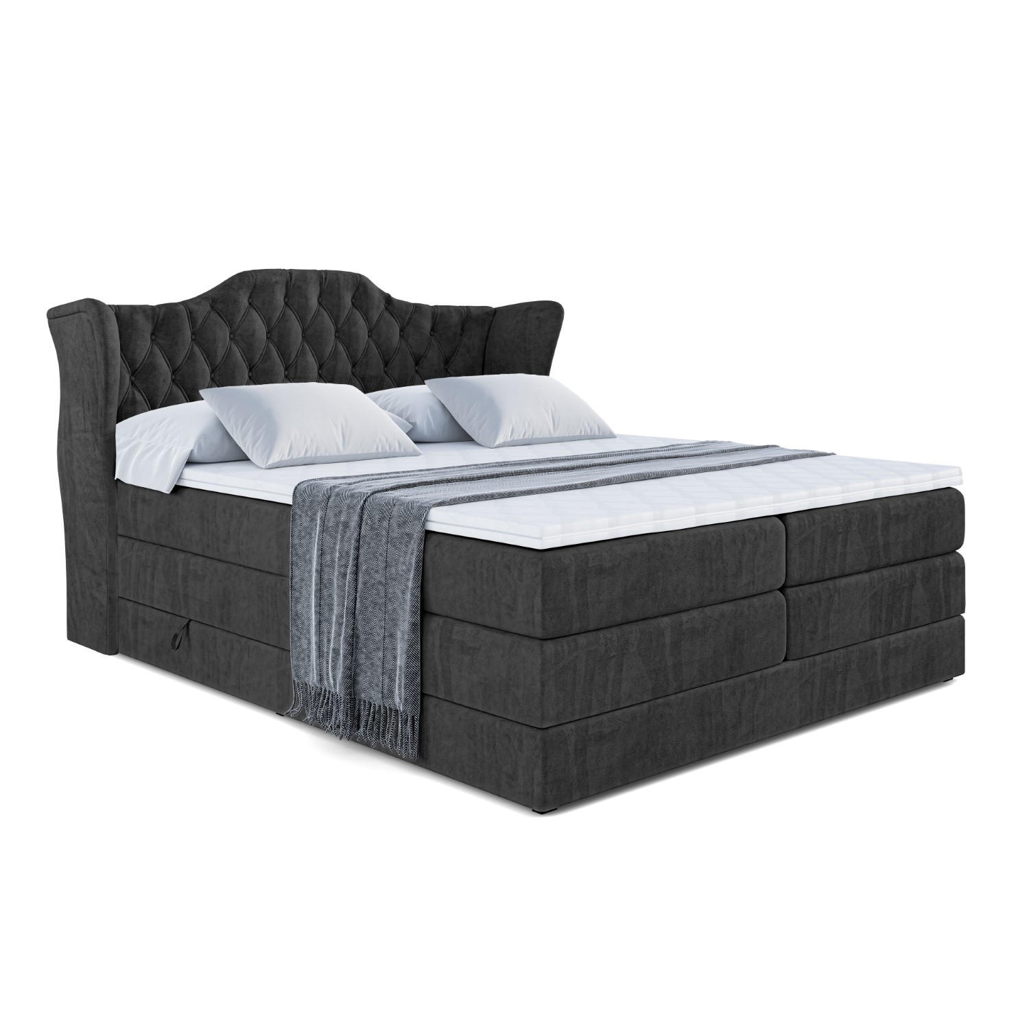 BOXSPRINGBETT VILA KING - 140x200 - H3/H4 - Schwarz - Schwarz, Holzwerkstoff (140/200cm) - ALTDECOR
