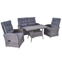 LOUNGESET 4-tlg. Denver, Polyrattan, Grau - Grau, Kunststoff/Metall - dasmöbelwerk