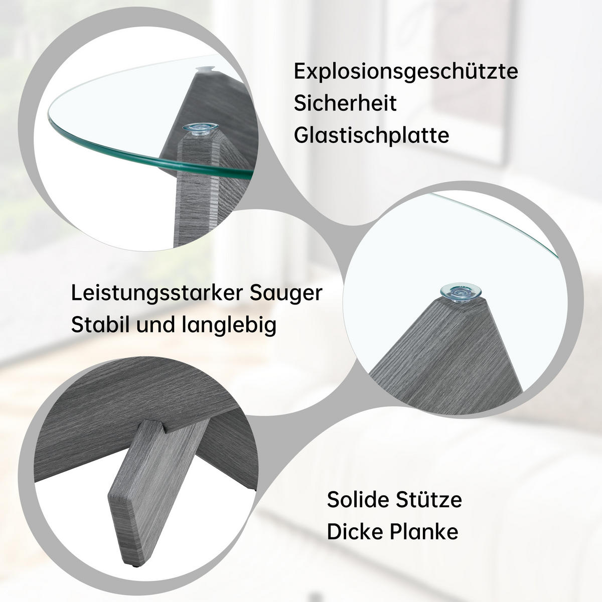COUCHTISCH in Grau Wohnzimmertisch mit Kreativer kreuzförmiger Holzrahmen für Wohnzimmer, B79/T79/H45 cm - Transparent/Grau, Glas/Holzwerkstoff (79/79/45cm) - STILVORA