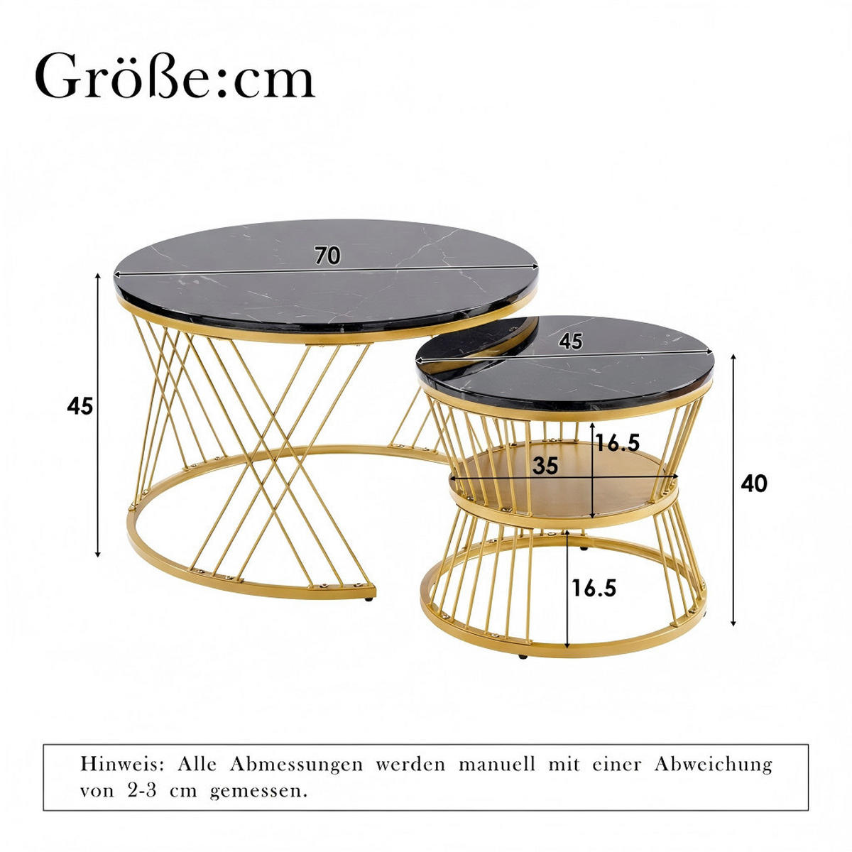 COUCHTISCH Satztisch 2er-Set Schwarz - Schwarz, Metall (115/45/45cm) - ComfortXL