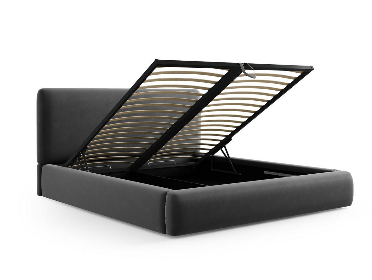 BETT mit Bettkasten und Kopfteil Colonel aus Samt dunkelgrau 160x200cm - Dunkelgrau, Textil (160/200cm) - Cosmopolitan Design