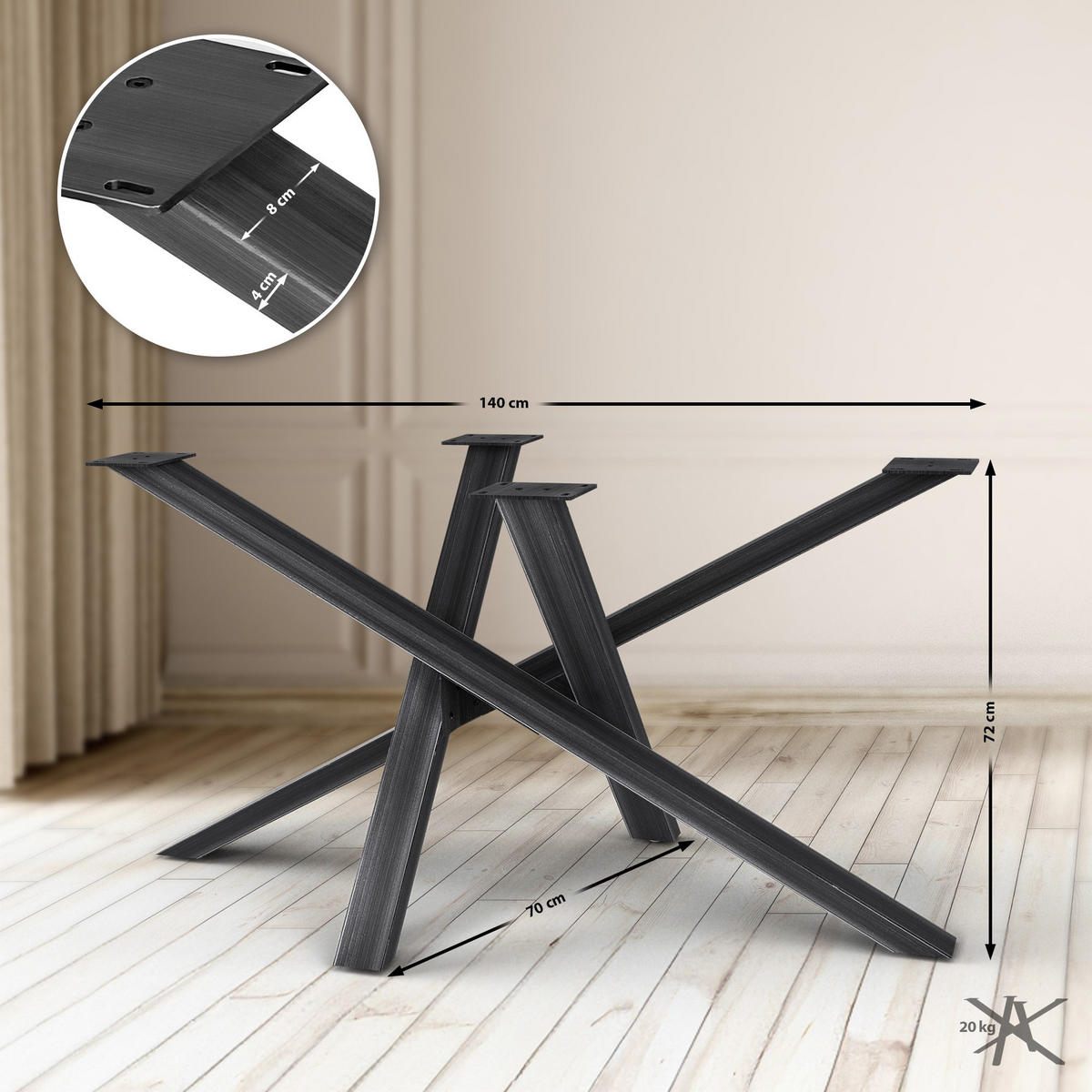 TISCHBEIN eckig 140/70/72 cm Metall Antik Schwarz - Schwarz, Metall (140/72/70cm) - CLP