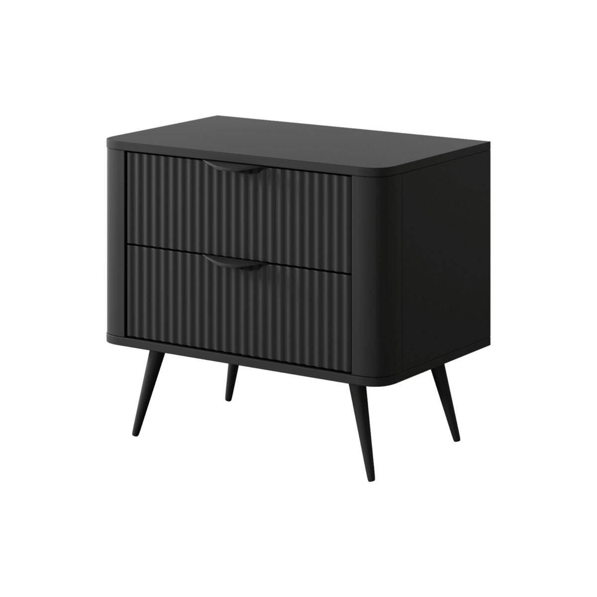 NACHTTISCH LEKNES STO1 Reliefierte Fronten aus MDF-Platte Schwarz Schwarz - Schwarz, Holzwerkstoff (63/55/38cm) - Komodee