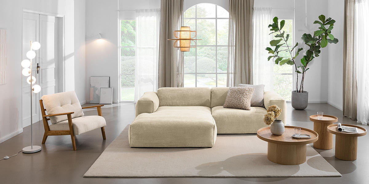 ECKSOFA mit XL-Longchair - Beige/Schwarz, Kunststoff/Textil (260/171cm) - home24