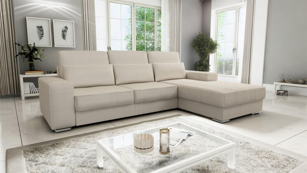 ECKSOFA Nevio In Scala - Creme, Holzwerkstoff/Textil (312/202cm) - Fun Möbel