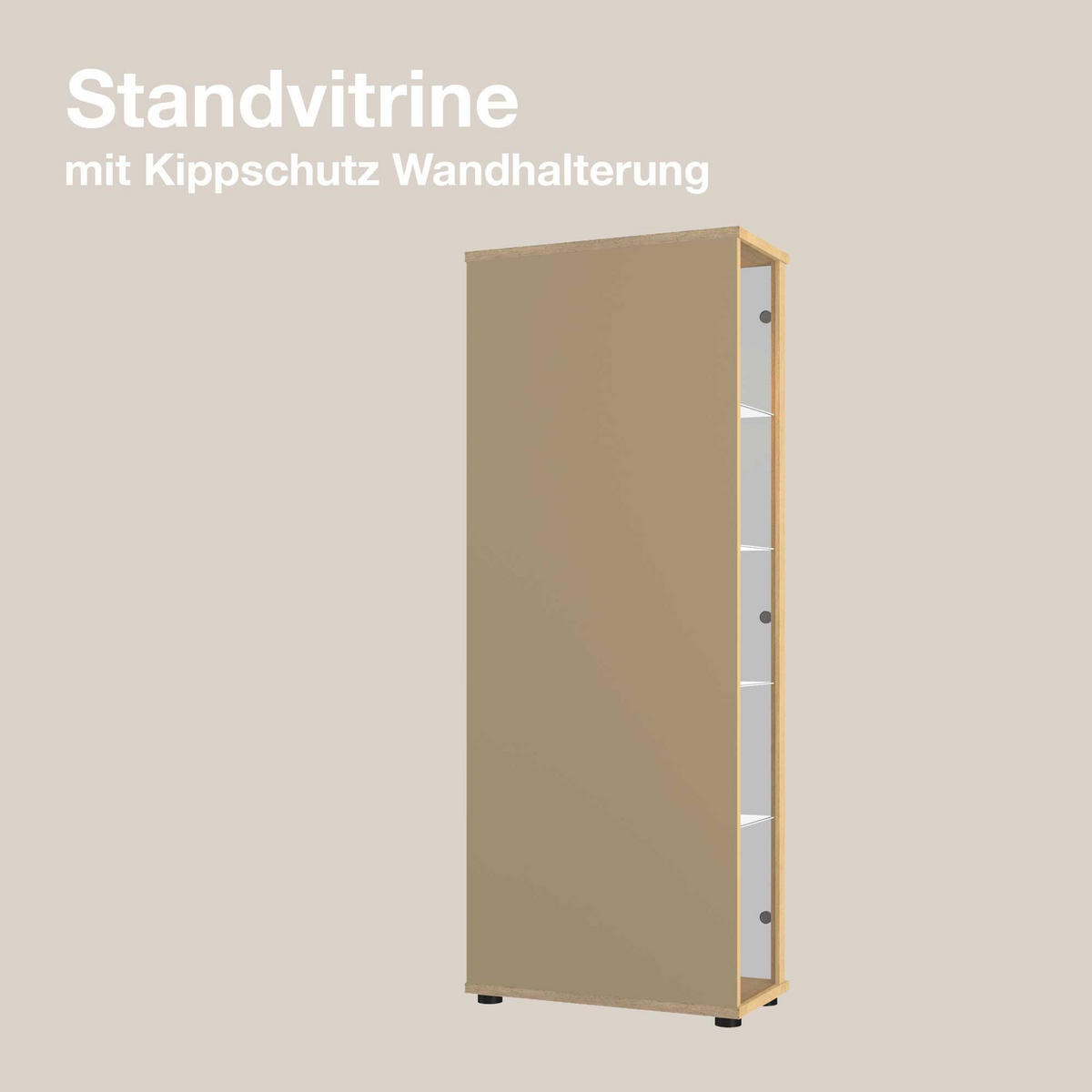 GLASVITRINE 33/67/176 cm mit LED & 4 höhenverstellbaren Glasböden - Transparent/Silberfarben, Glas/Holzwerkstoff (67/176/33cm) - K-Möbel