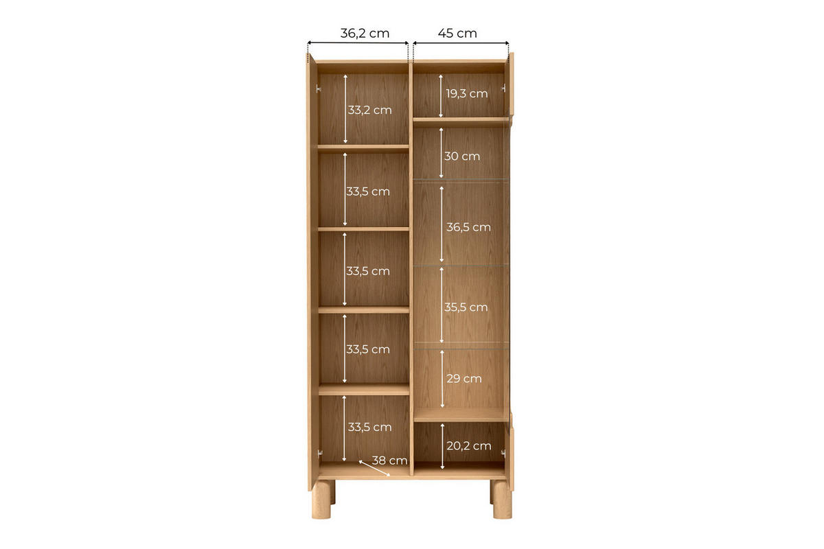 VITRINE Sanden SN-4 89 x 197 x 40,6 cm Eiche Bookmatch - Eichefarben, Holz/Holzwerkstoff (89/197/40.6cm) - Koseto