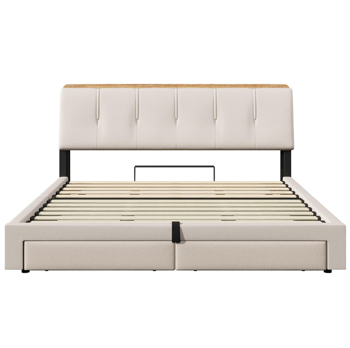 POLSTERBETT 180/200 cm Beige mit USB-, Typ-C-Anschluss, LED und hydraulischem Stauraum aus Leinen - Beige, Textil (180/200cm) - OKMYHOME