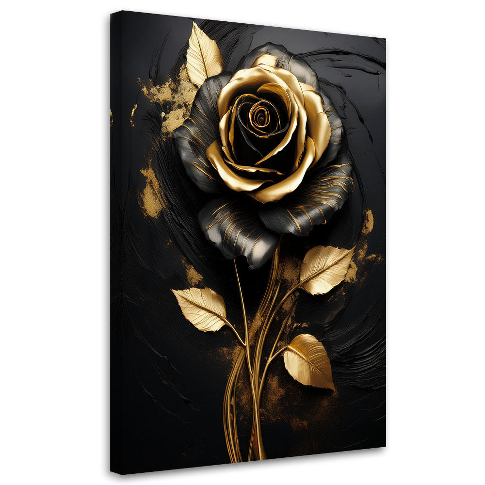 WANDBILD rose flower gold black glamour - Goldfarben, Textil (70/100cm) - Feeby