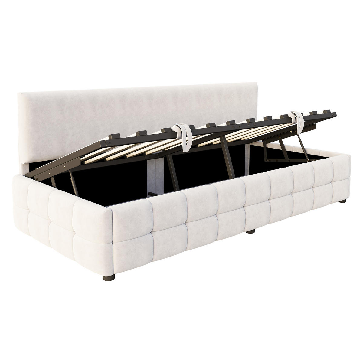 STAURRAUMBETT 90/200 cm DE-02104, in Beige, mit Sofafunktion und Hydraulik - Beige, Metall (90/200cm) - ComfortXL
