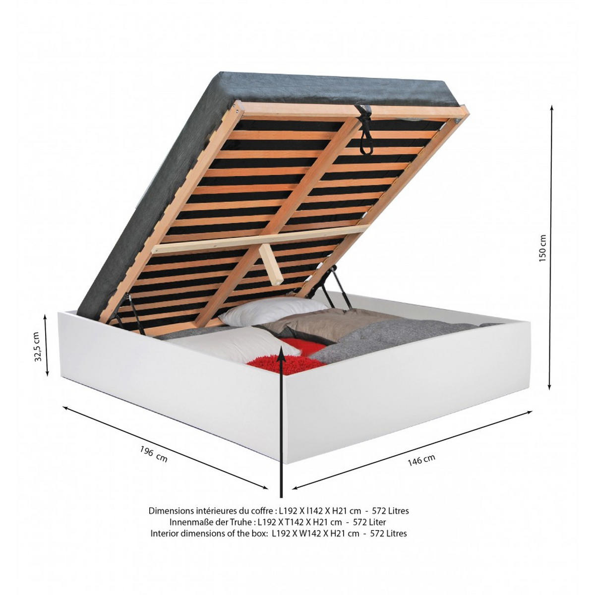 BETTKASTEN BILBAO mit Lattenrost/ Bett 140x190 - Weiß - Weiß, Holzwerkstoff (140/190cm) - Weber Industries