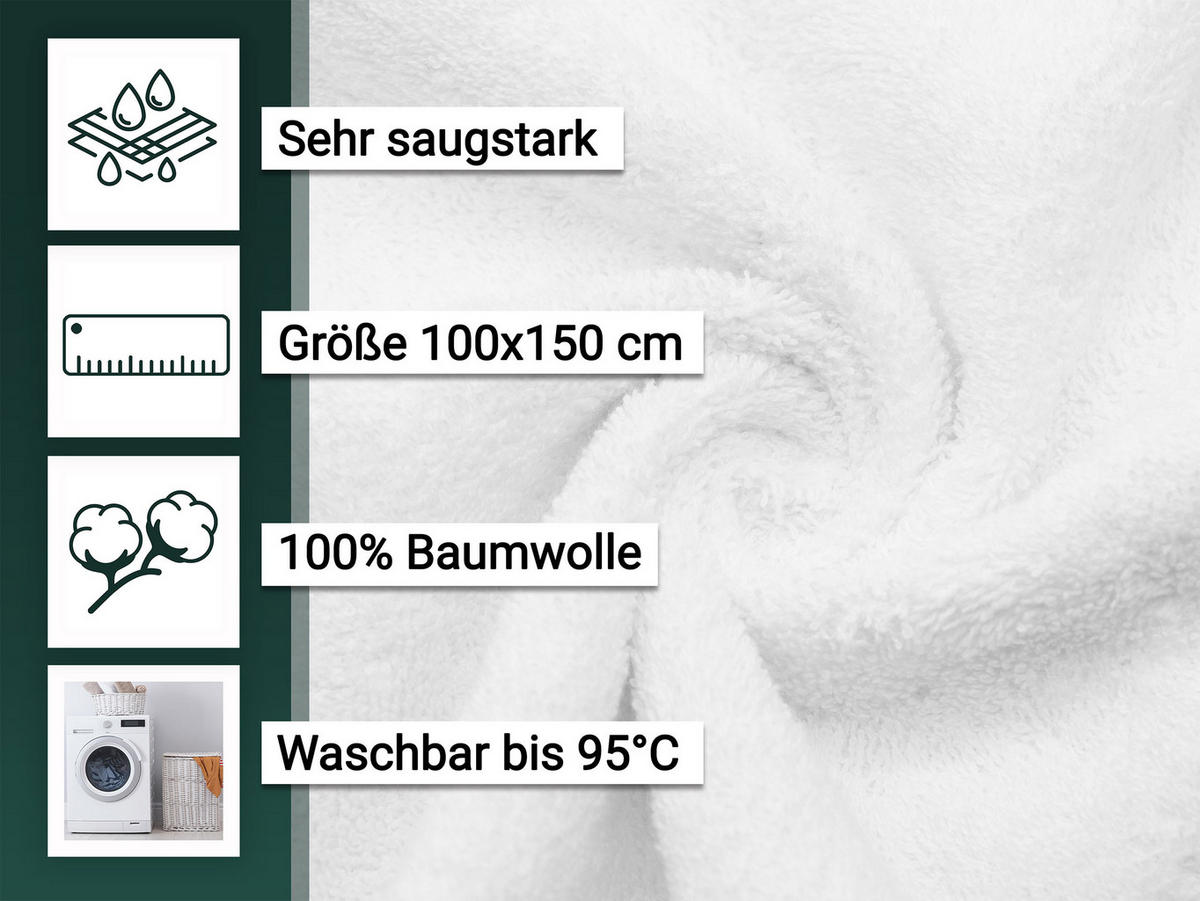 BADETUCH, 5er-Set, 100x150 cm, 100% Baumwolle, Weiß - Weiß, Textil (100/150cm) - Zollner