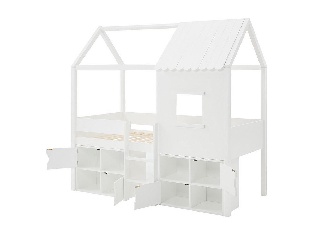 HAUSBETT - 1 Person - Holz, Platte, Holz, Platte - Weiß - - Weiß, Holz (90/190cm) - Vente-Unique