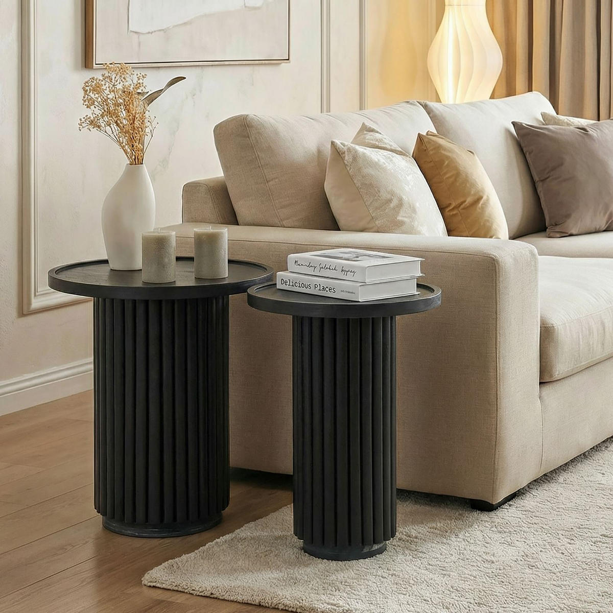 COUCHTISCHSET SARDA 2er Set schwarz - Schwarz, Naturmaterialien/Holz (46/46/53cm) - IDIMEX