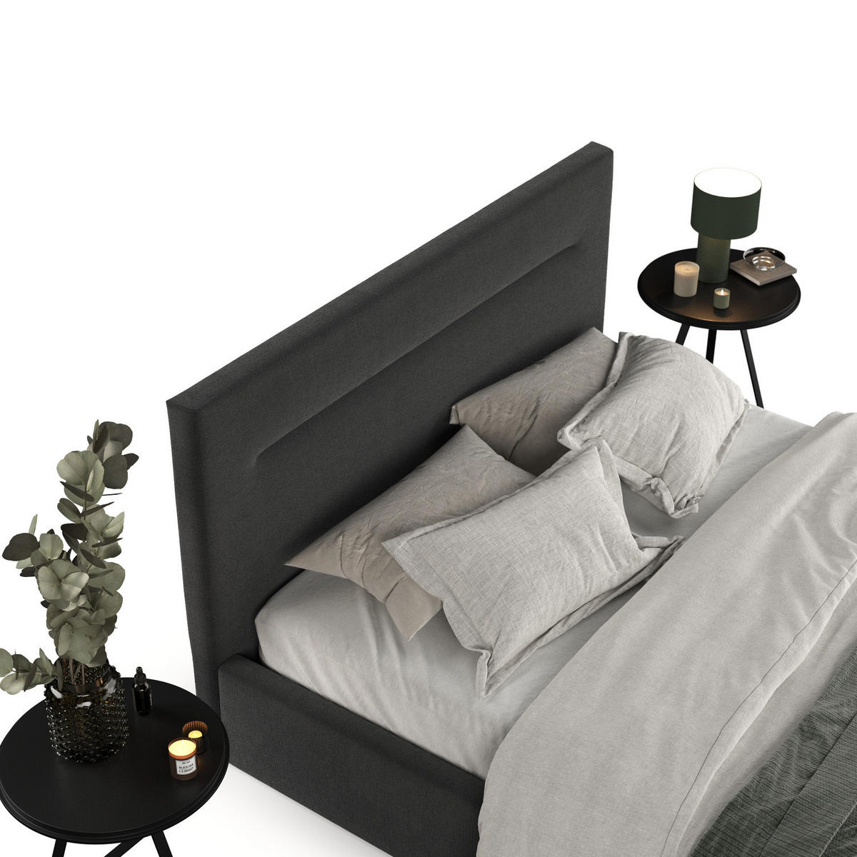 POLSTERBETT Liline 160/200 cm Schwarz im Asti Stoff - Schwarz/Naturfarben, Holz/Holzwerkstoff (160/200cm) - AltaBeds