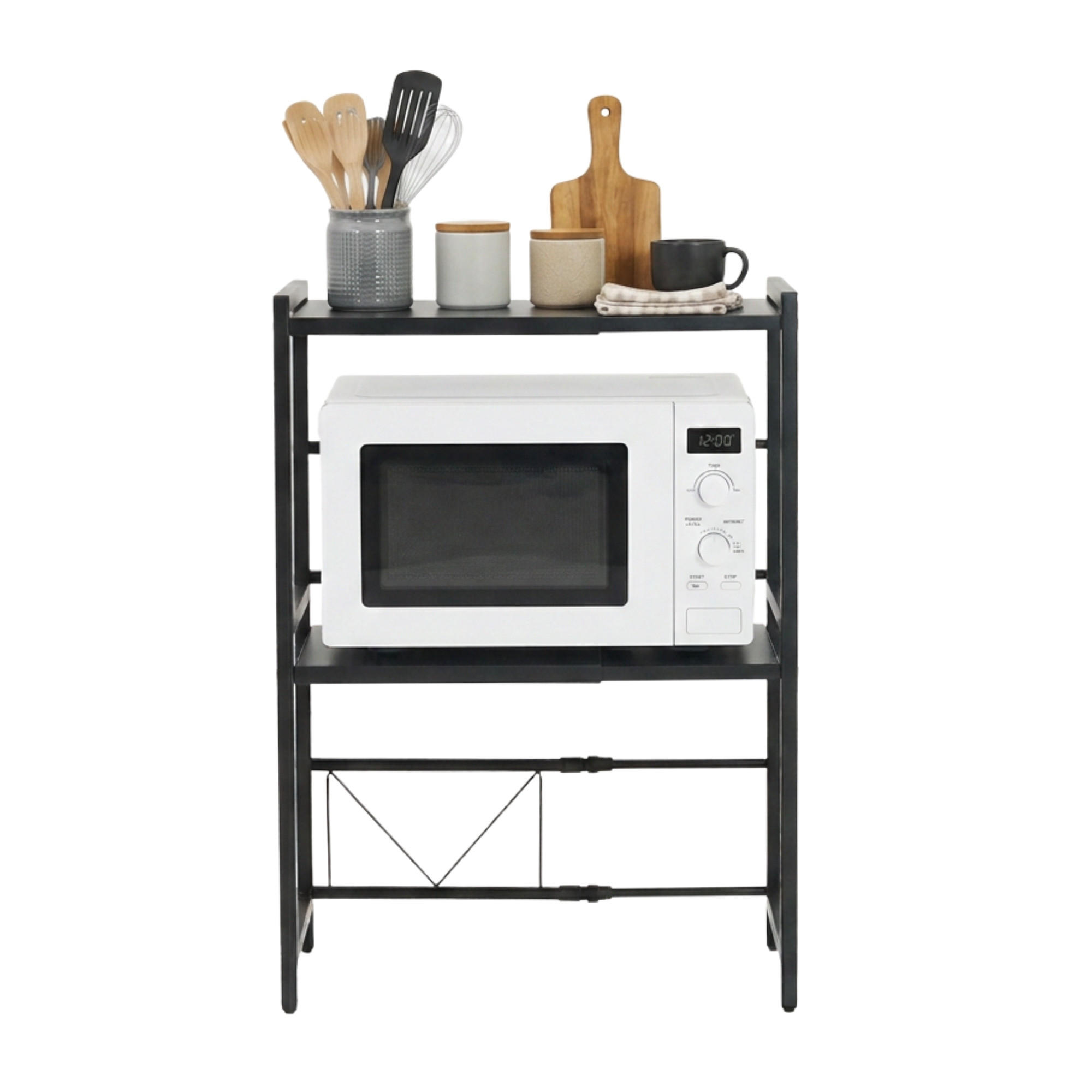VERSTELLBARES Mikrowellenregal NEXO mit Ablagefläche 3-Stufig HxBxT 80x40-60x36 cm Ausziehbar zwischen 40-60cm Metall Schwarz - Schwarz, Metall (60/80/36cm) - BERLINLODGE