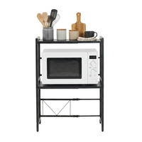 VERSTELLBARES Mikrowellenregal NEXO mit Ablagefläche 3-Stufig HxBxT 80x40-60x36 cm Ausziehbar zwischen 40-60cm Metall Schwarz - Schwarz, Metall (60/80/36cm) - BERLINLODGE
