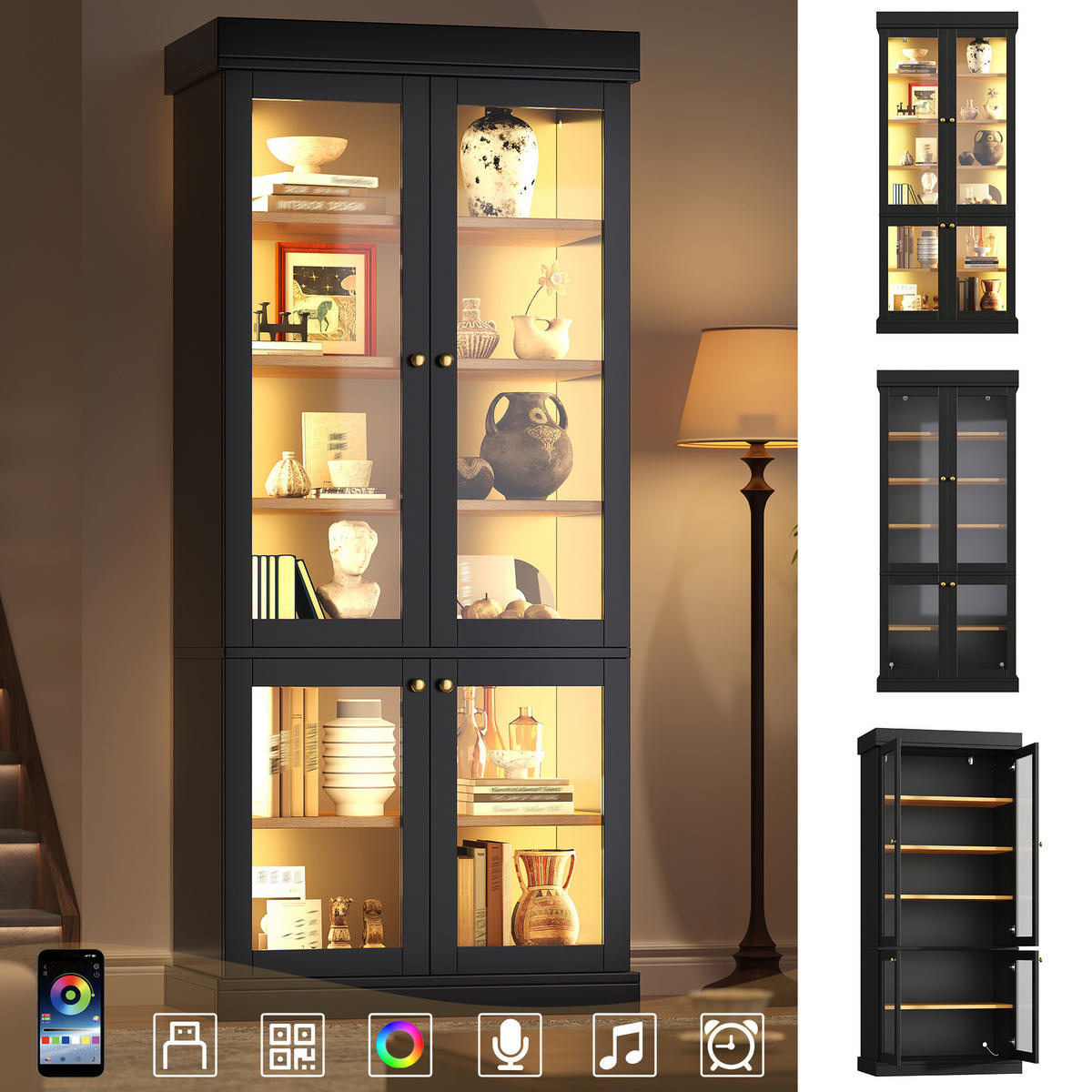 VITRINE LED Glasfront Schwarz - Schwarz, Glas (80/180/40cm) - FLIEKS