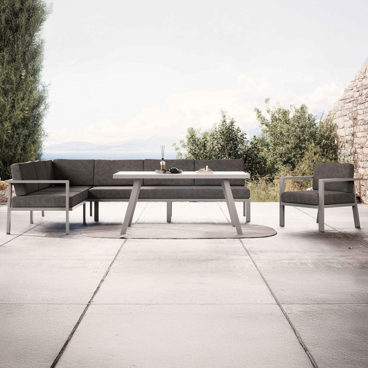 GARTENSET 8-Sitzer, Grau - Grau, Metall - Oviala