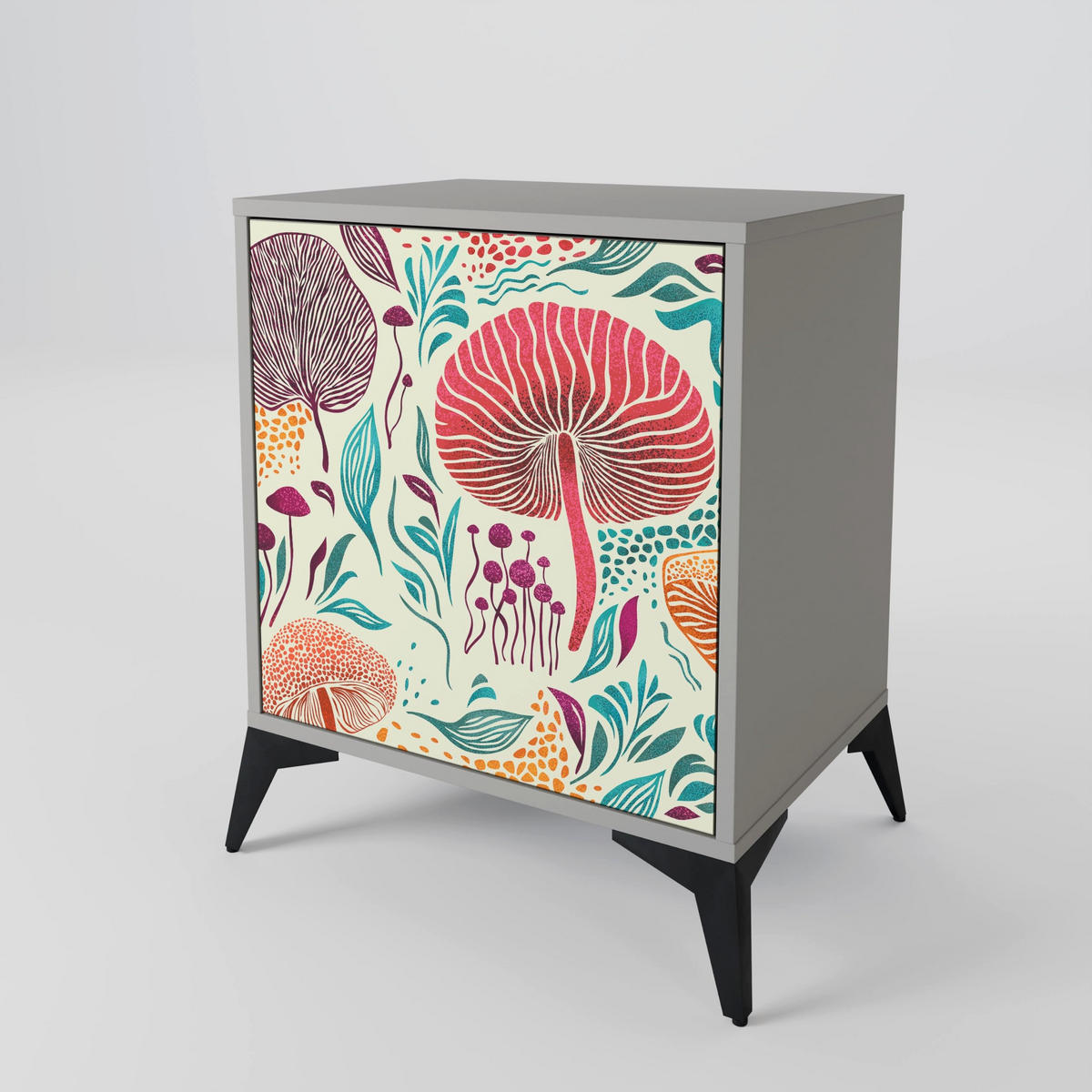 SIDEBOARD FUNGUS FANTASY, Grau, 57,5x42x57,5 cm, Ohne Füße - Multicolor/Grau, Holzwerkstoff (57.5/57.5/42cm) - SpaceRebels