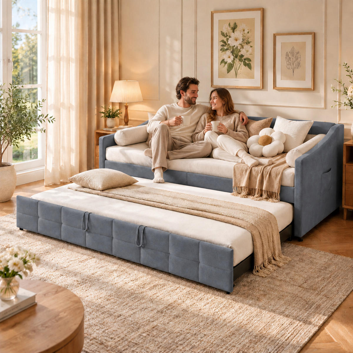 SCHLAFSOFA mit Ausziehfunktion und Stauraum, Polstersofa - Grau, Metall (193.5/75/215cm) - Joyfair