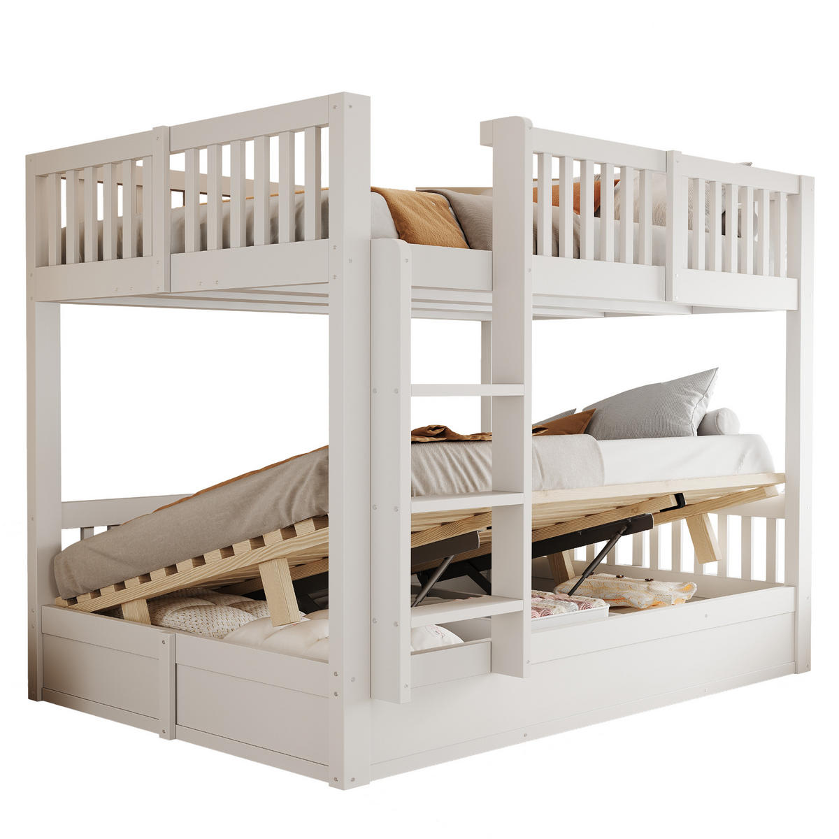 KINDER-ETAGENBETT 140*200 aus Massivholz mit Stauraum, Weiß - Weiß, Holz (140/200cm) - FLIEKS