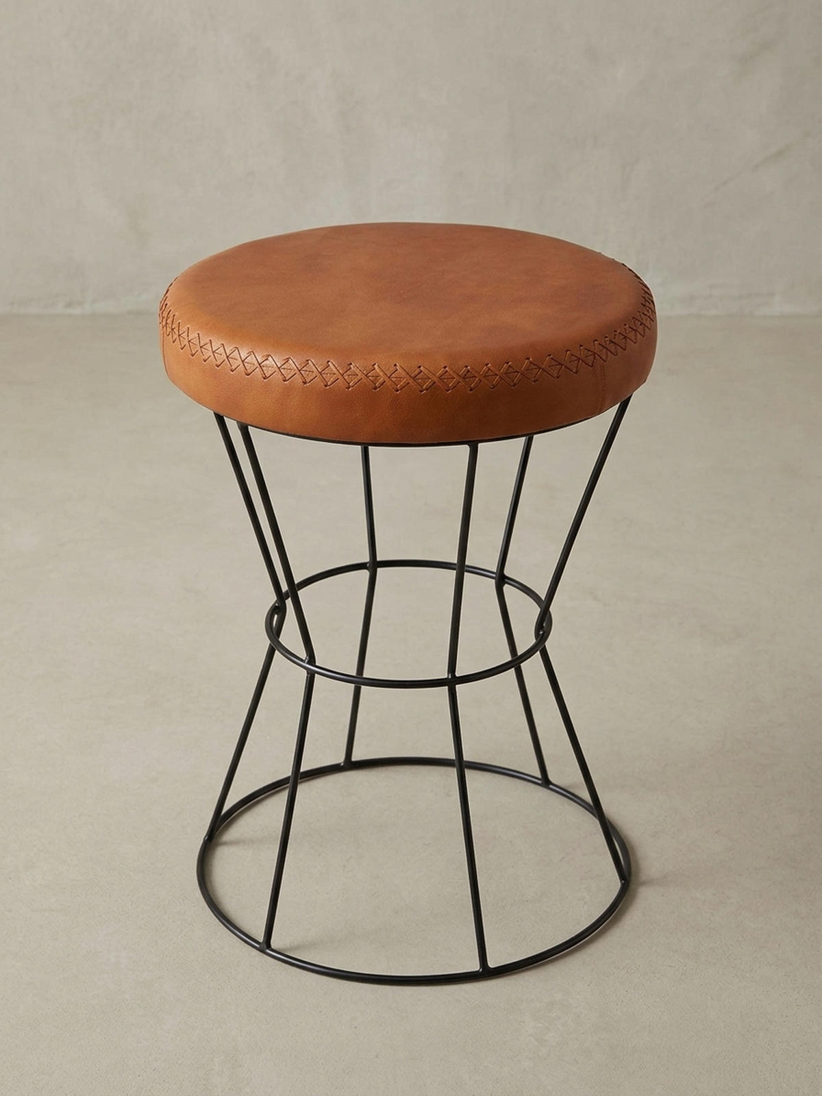 SITZHOCKER – Echtleder, Industrial-Stil - Schwarz/Braun, Leder/Metall (35/48/35cm) - KADIMA DESIGN