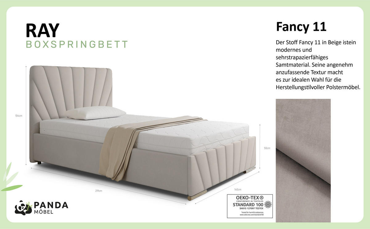 POLSTERBETT Ray 120 x 200 cm mit Bettkasten, Lattenrost und Bonnelmatratze - Beige - Beige, Holz (120/206cm) - Panda Möbel