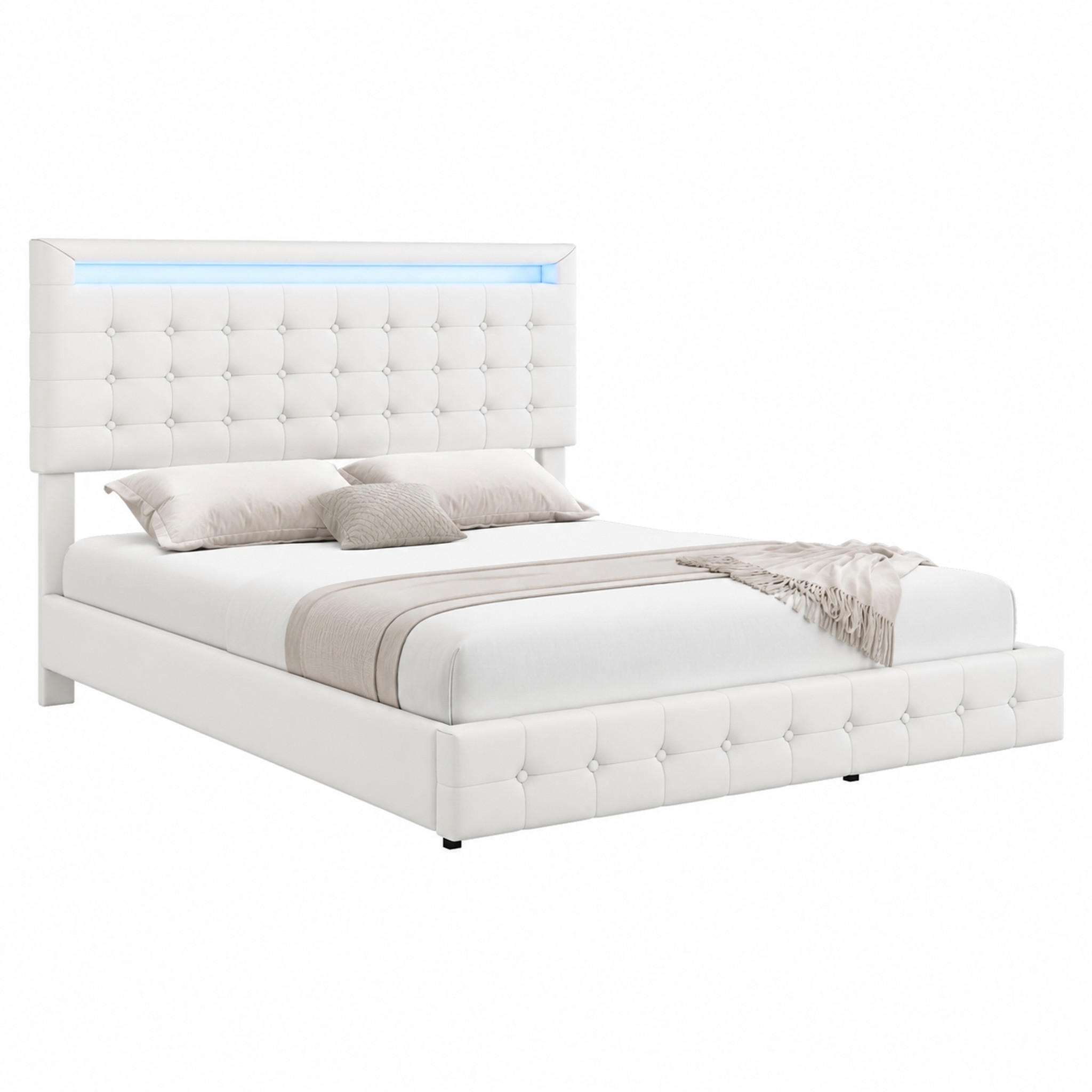 BETT mit LED-Beleuchtung 140x200 cm PU Weiß 2 Pakete - Weiß, Metall (140/200cm) - Meubliv