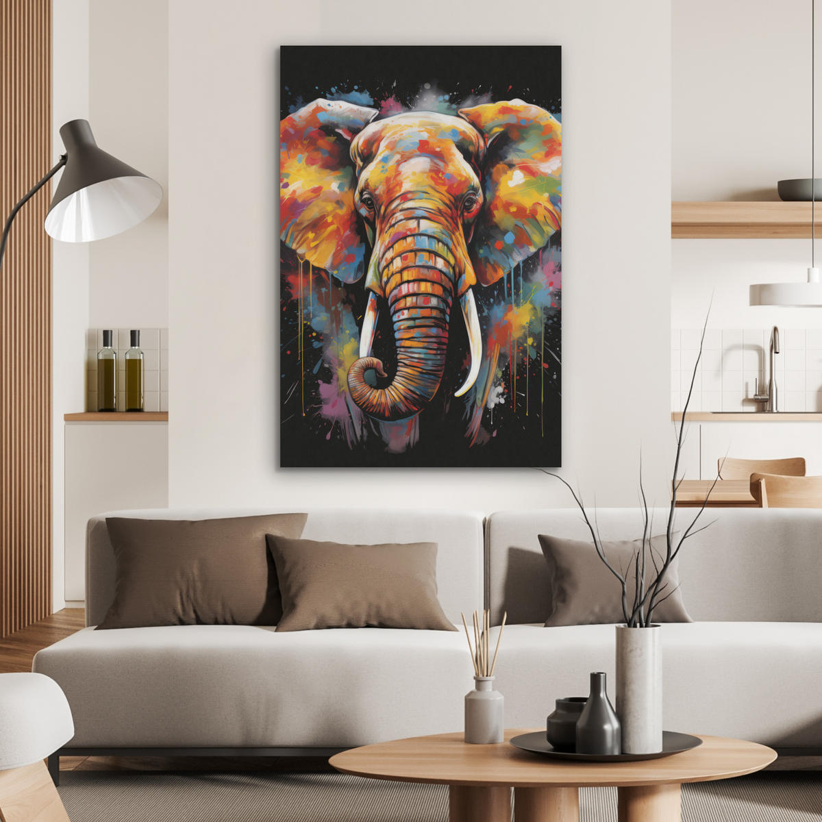 AKUSTIKBILD Elefant - Graffiti - Schwarz - Tiere - Farben Wanddeko 60x90 cm - Schwarz, Kunststoff (60/90/0.9cm) - MuchoWow