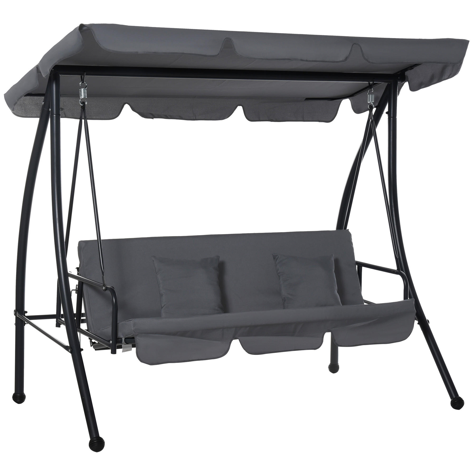 GARTENSCHAUKEL Schwarz Anthrazit 200/125/170 cm 3-Sitzer mit Liegefunktion - Dunkelgrau, Metall (200/170/125cm) - PANGIVO