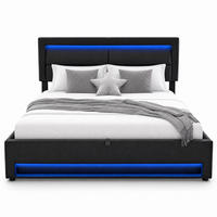 POLSTERBETT 160x200 cm in Schwarz mit LED, USB-Ladefunktion und Stauraum - Schwarz, Kunststoff (160/200cm) - IVMEU