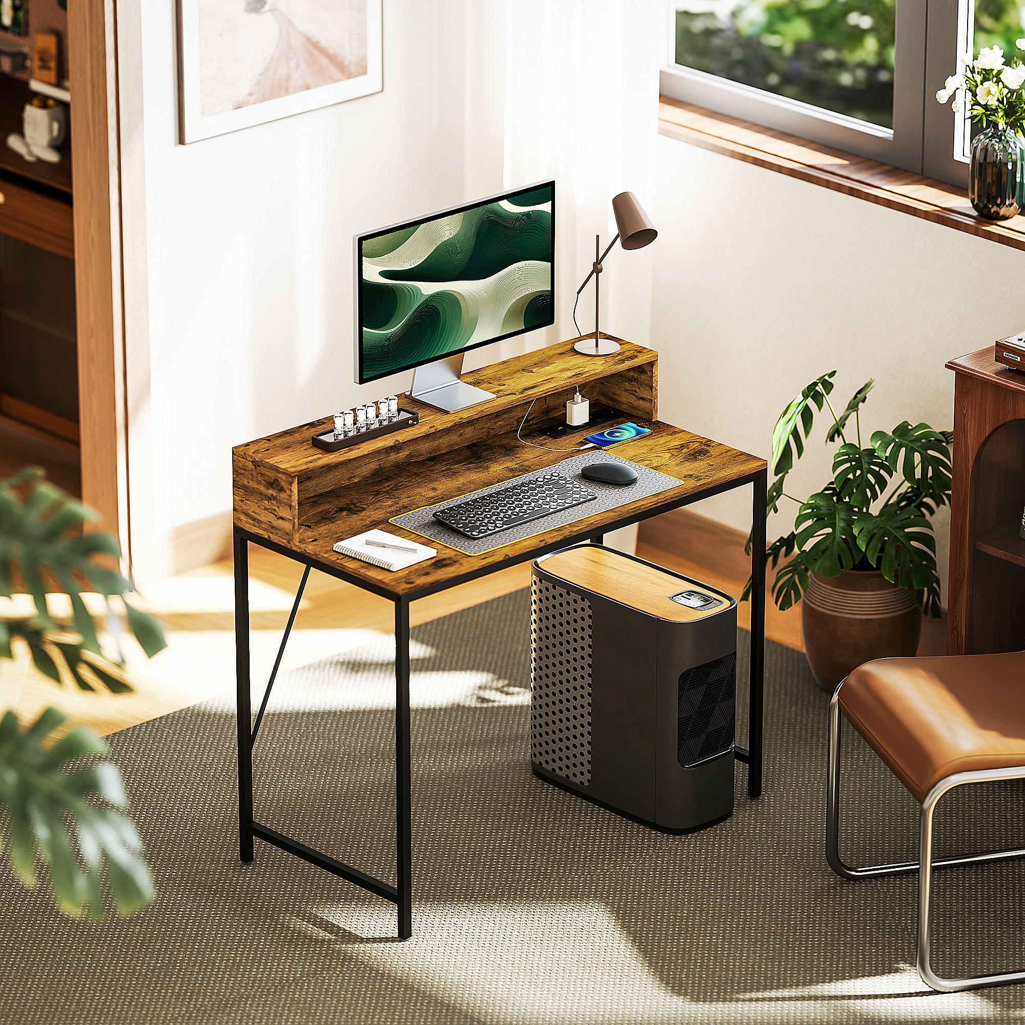 COMPUTERTISCH, Schreibtisch mit Anschlüssen, 100 x 50 x 90,5 cm, Rustikales Braun - Braun, Holzwerkstoff (50/100/90.5cm) - HOMCOM