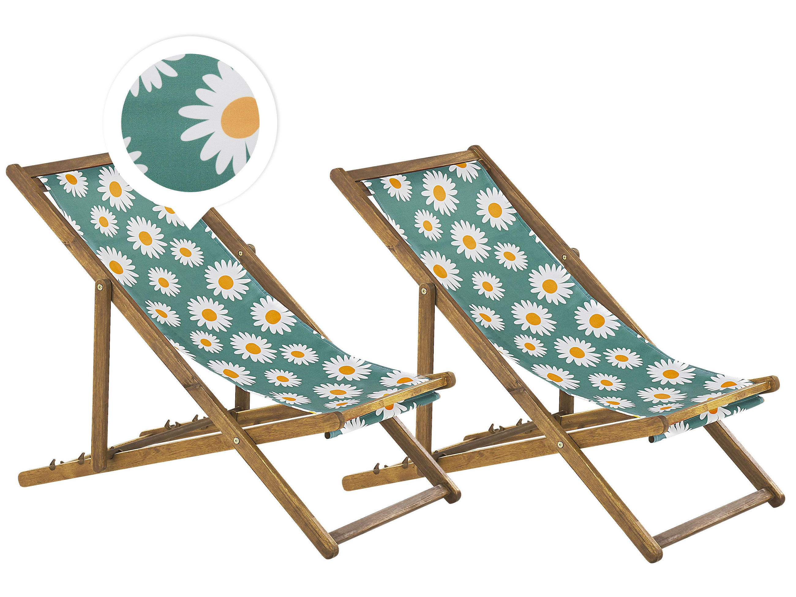 GARTENLIEGE 2er-Set hellbraun Textil weiß/mehrfarbig Kamillemuster Anzio - Türkis/Hellbraun, Textil (54/70/97cm) - Beliani