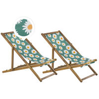 GARTENLIEGE 2er-Set hellbraun Textil weiß/mehrfarbig Kamillemuster Anzio - Türkis/Hellbraun, Textil (54/70/97cm) - Beliani