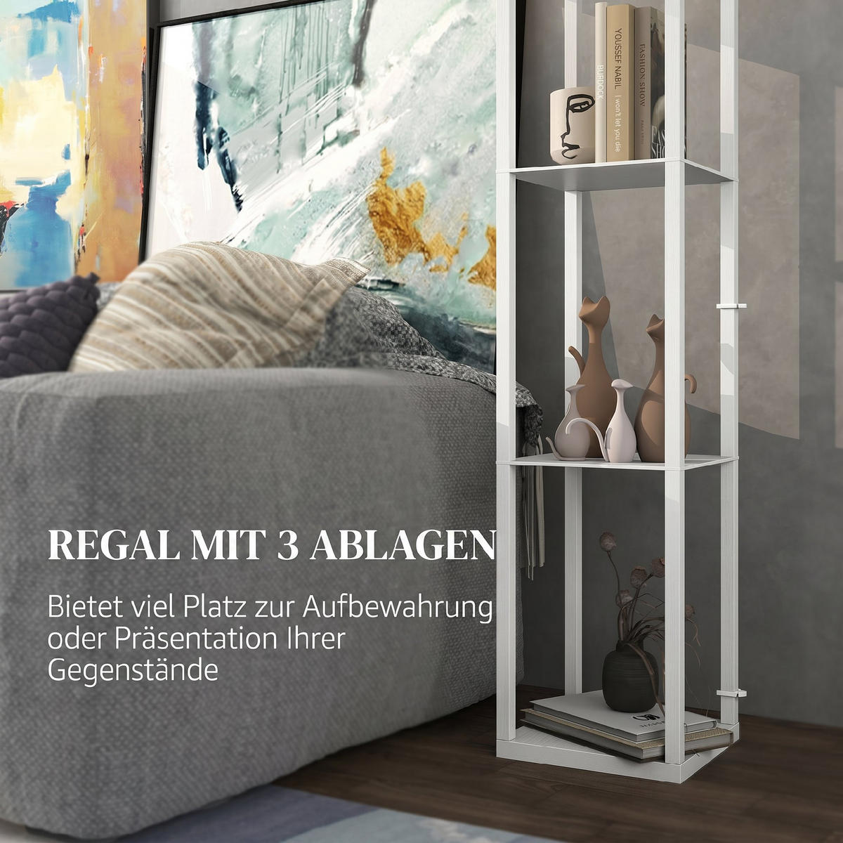 STEH-LEUCHTE MDF Stoff Weiß - Weiß, Holzwerkstoff (26/26/160cm) - HOMCOM