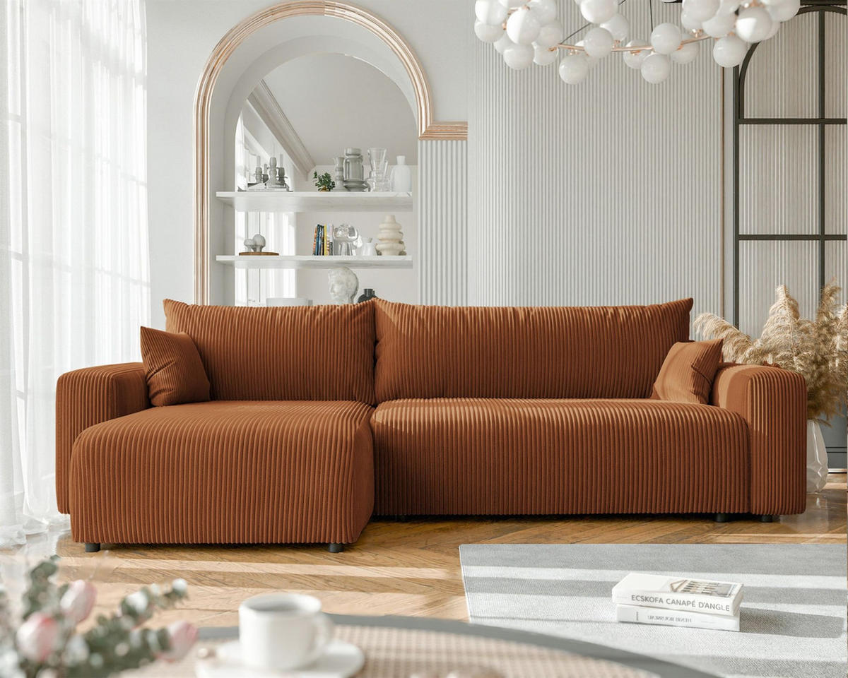 ECKSOFA Luna Max Mit Schlaffunktion - Rotbraun, Holzwerkstoff/Textil (278/145cm) - Fun Möbel