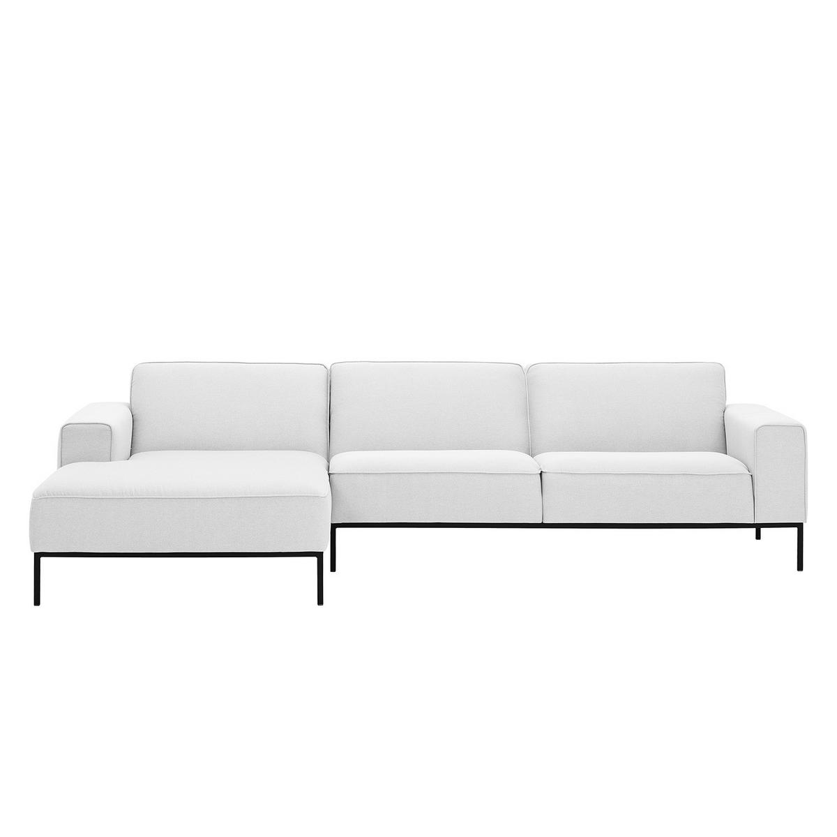 ECKSOFA mit Longchair - Webstoff - Schwarz/Weiß, Textil (285/168cm) - home24