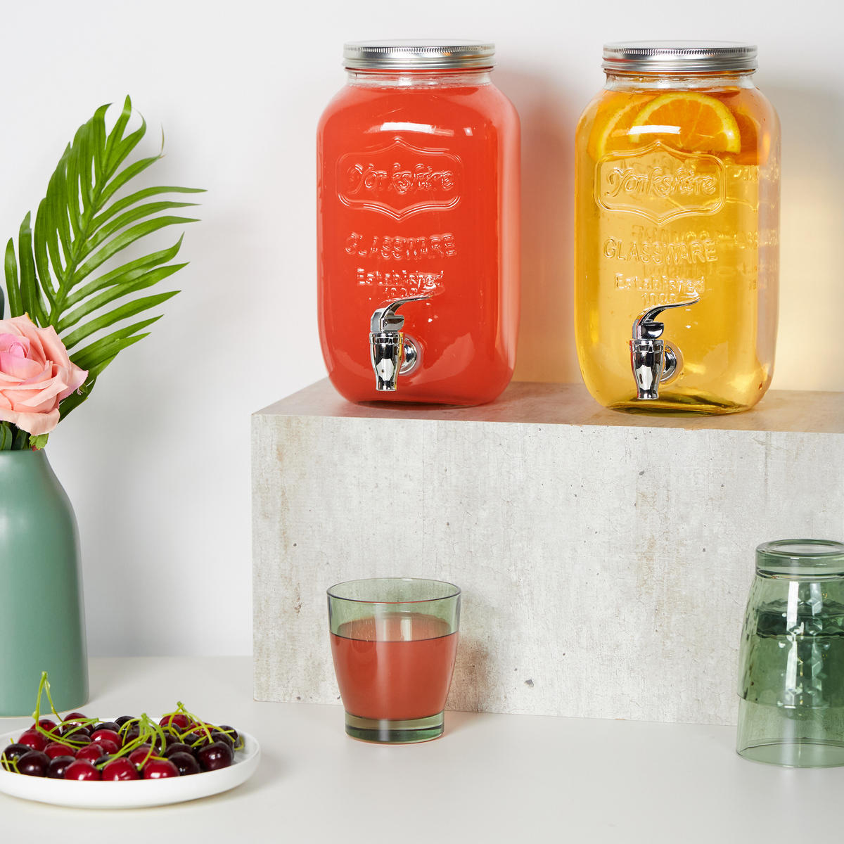 2xGETRÄNKESPENDER - Transparent, Glas/Kunststoff (3.5L) - Relaxdays