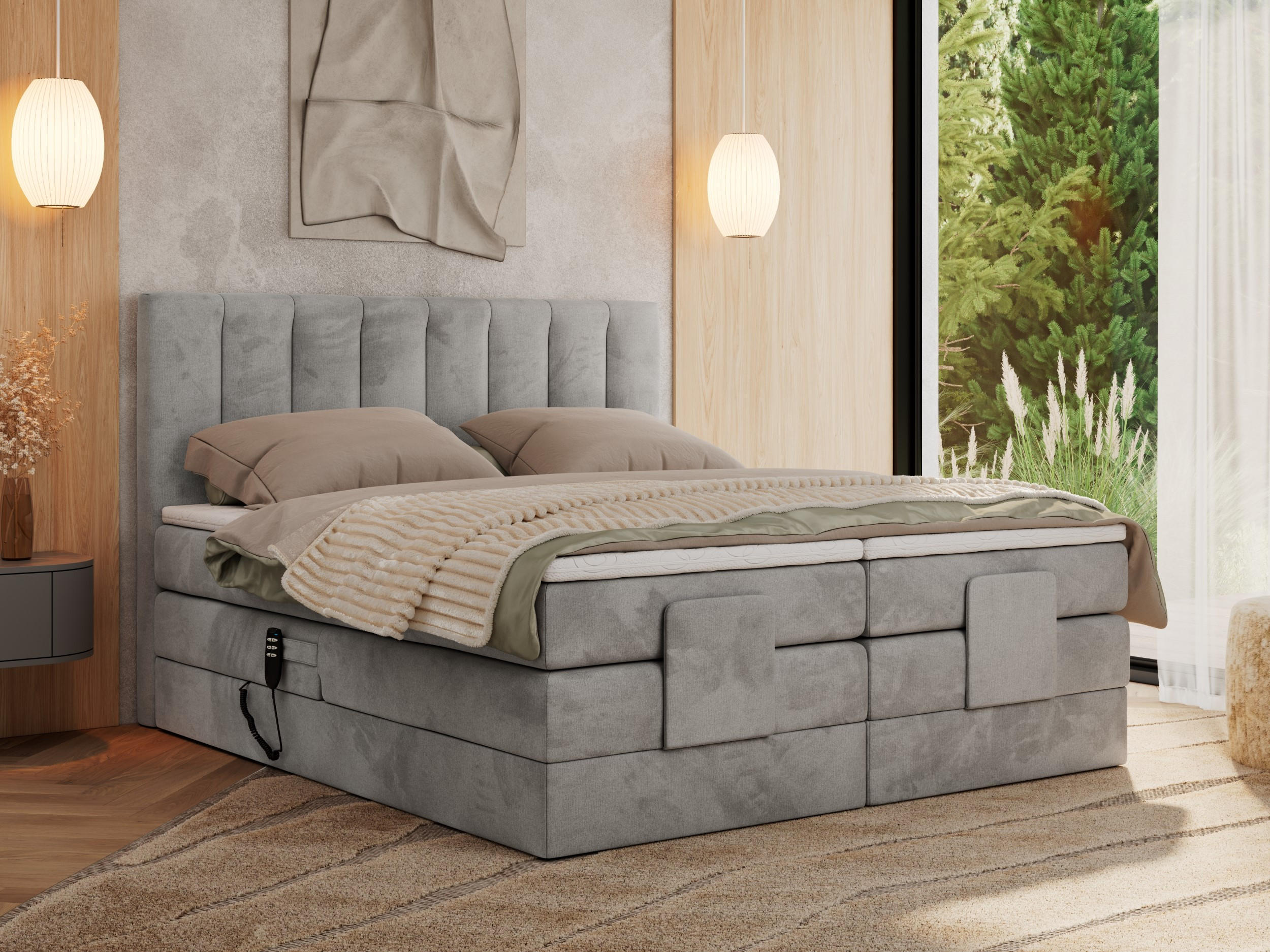 BOXBETT COMFORTO 160/200 - Hellgrau Velvet - H3 - Hellgrau, Holz/Textil (160/200cm) - MKS