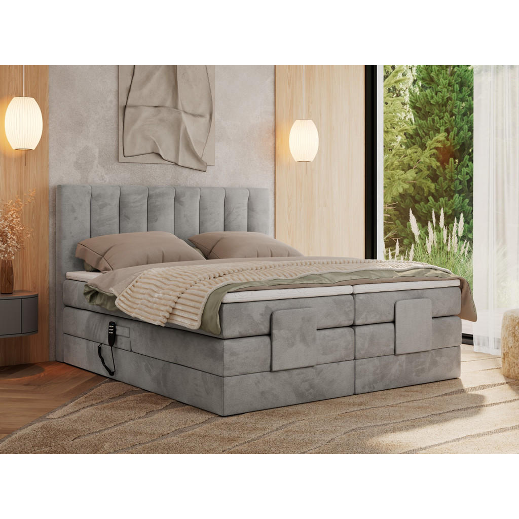 Thumbnail - MKS Boxbett, Hellgrau, Textil, 2-Sitzer, H4, 7-Zonen, Rechteckig, 160x200 cm, Schlafzimmer, Betten, Boxspringbetten